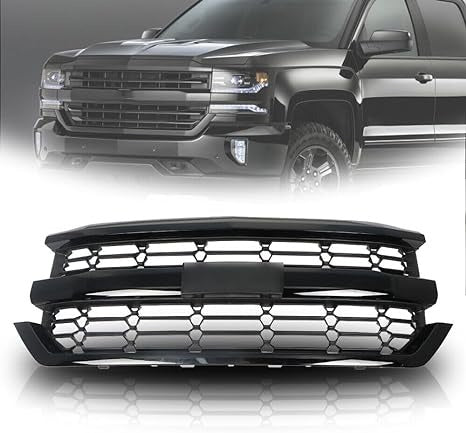 Front Bumper Upper Grille Grill Compatible with Chevrolet Silverado 1500 2016-2018 (Black)